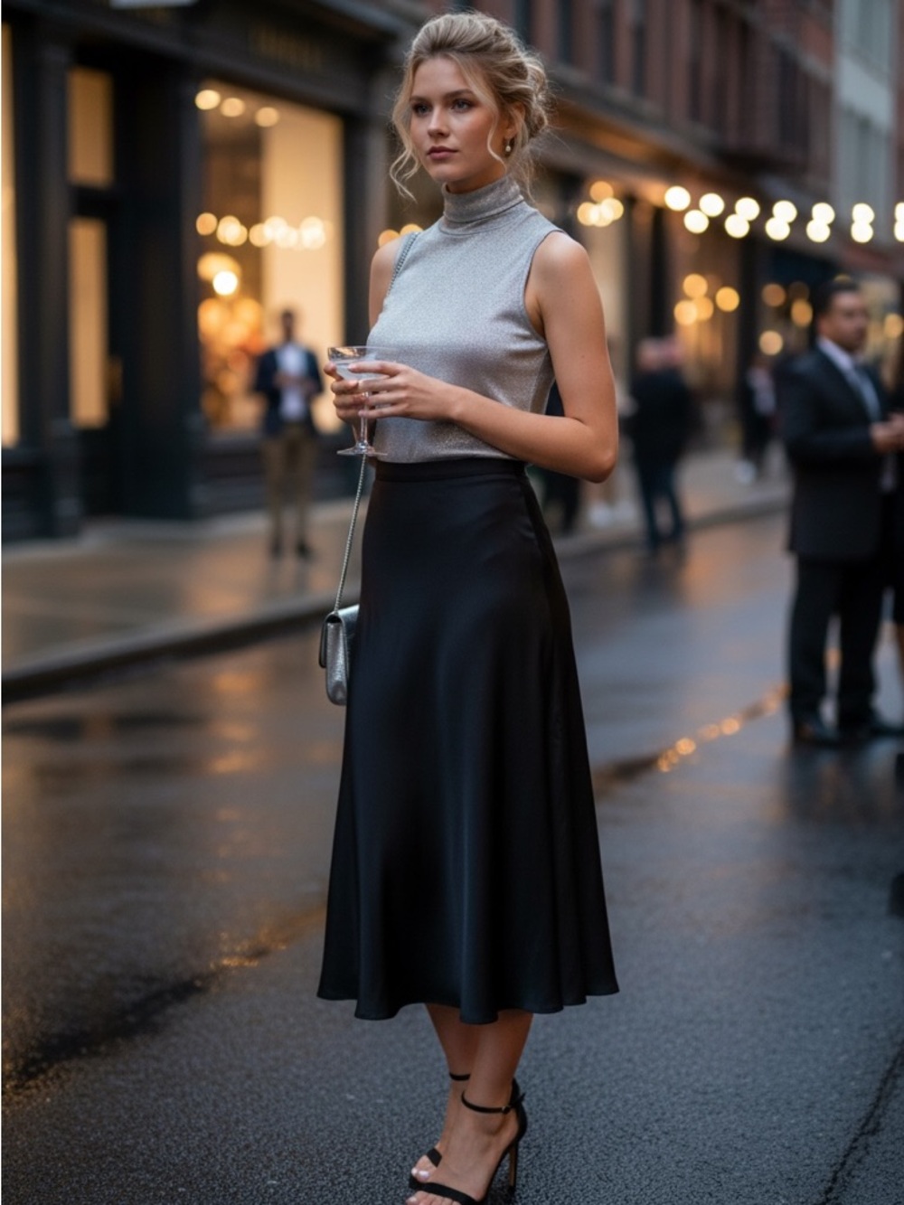 Minimalist Classy Silver Metallic Sleeveless Turtleneck